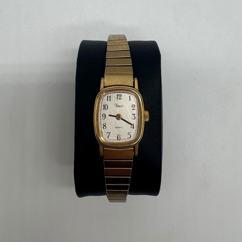 Vintage Timex Quartz Watch Gold Tone Cushion Case Expansion Band needs bat